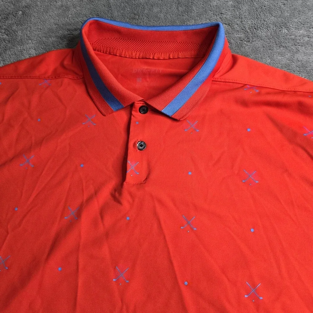Nike Dri-Fit Vapor Polo Shirt Golf Club All Over Print Red Blue Mens XL